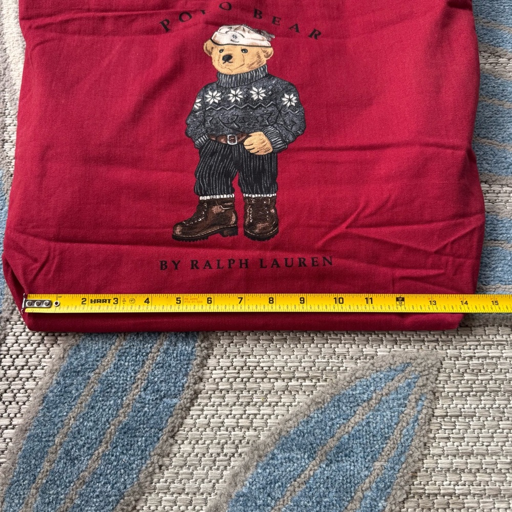 Ralph Lauren Polo Bear Red Canvas Striped Lining Tote Shopping Bag - Picture 5 of 6